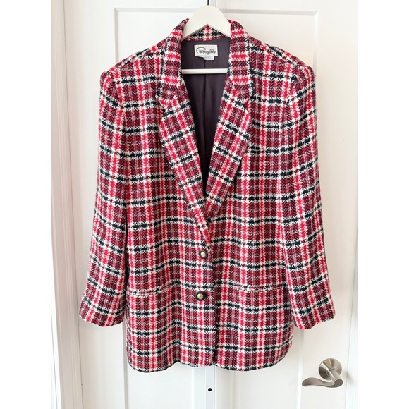 Pappagallo Jackets & Blazers - Vintage Pappagallo Size 16 Red‎ Plaid Tweed Blazer Women's Classic Jacket